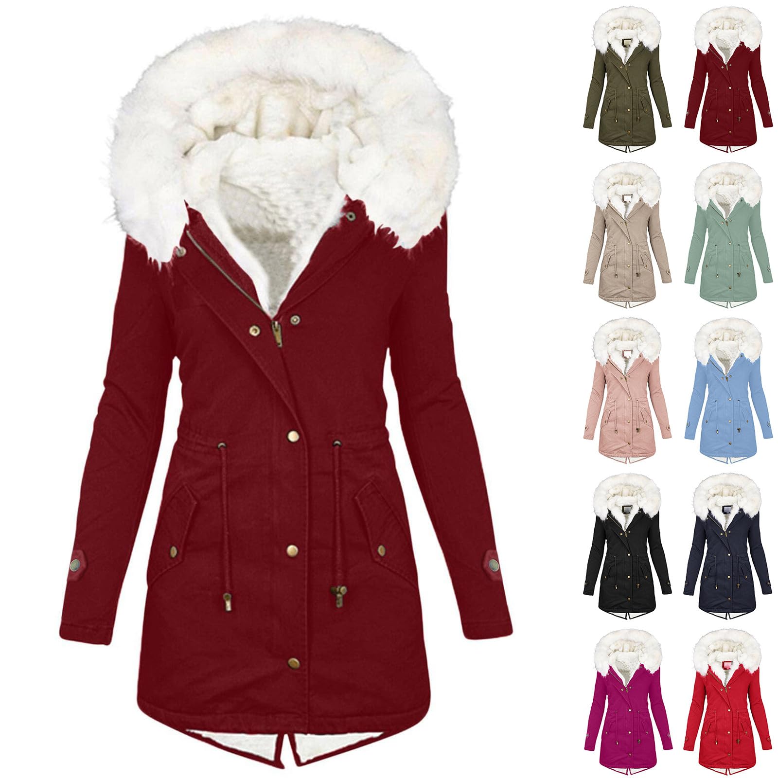 Générique Manteau Femme Hiver Veste Polaire Chaude éPaissir Parka en Peluche Blousons à Capuche avec Fermeture à Glissière Doudoune Col en Fourrure Amovible Blouson Veste Coupe Vent, S-5XL