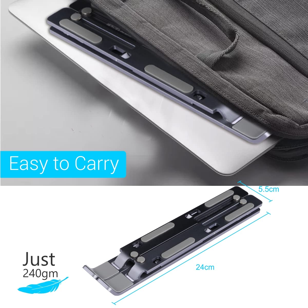 Portronics My Buddy K Portable Laptop Stand with Adjustable Height, Foldable, OverHeating Protection for Laptops & MacBooks (Grey) - Image 5