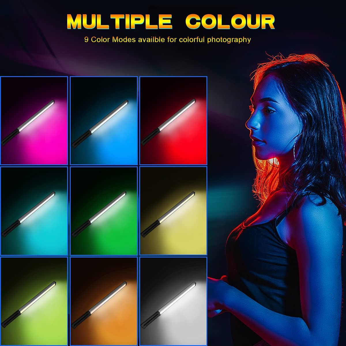 Hagibis RGB Handheld Photography Light LED Video Light Wand 9 Colors,with Built-in Rechargable Battery and Remote Control,1000 Lumens Adjustable 3200K-5600K,Hot Shoe Adapter Included. (10 Colors)