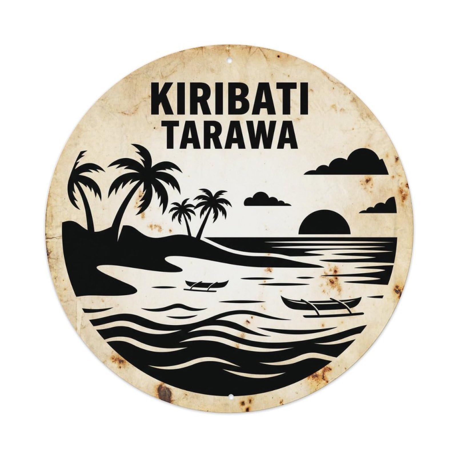 Kiribati Tarawa Tropical Shore Monochrome Metal Tin Sign