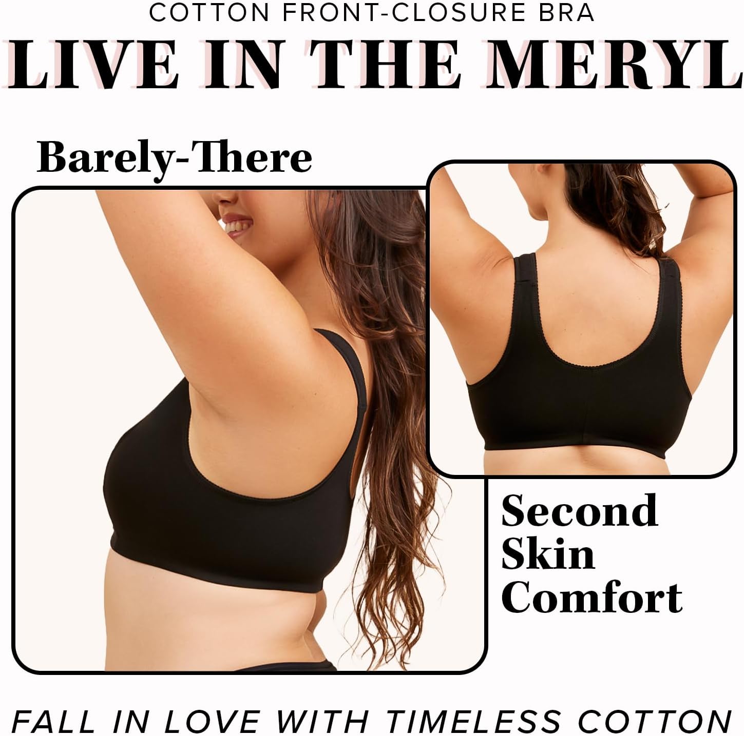 Leading Lady, Meryl, Front-Closure Cotton Bra, Comfort Sleep for Women, Breathable, Unlined, Full Coverage, Wireless, 36A-56H