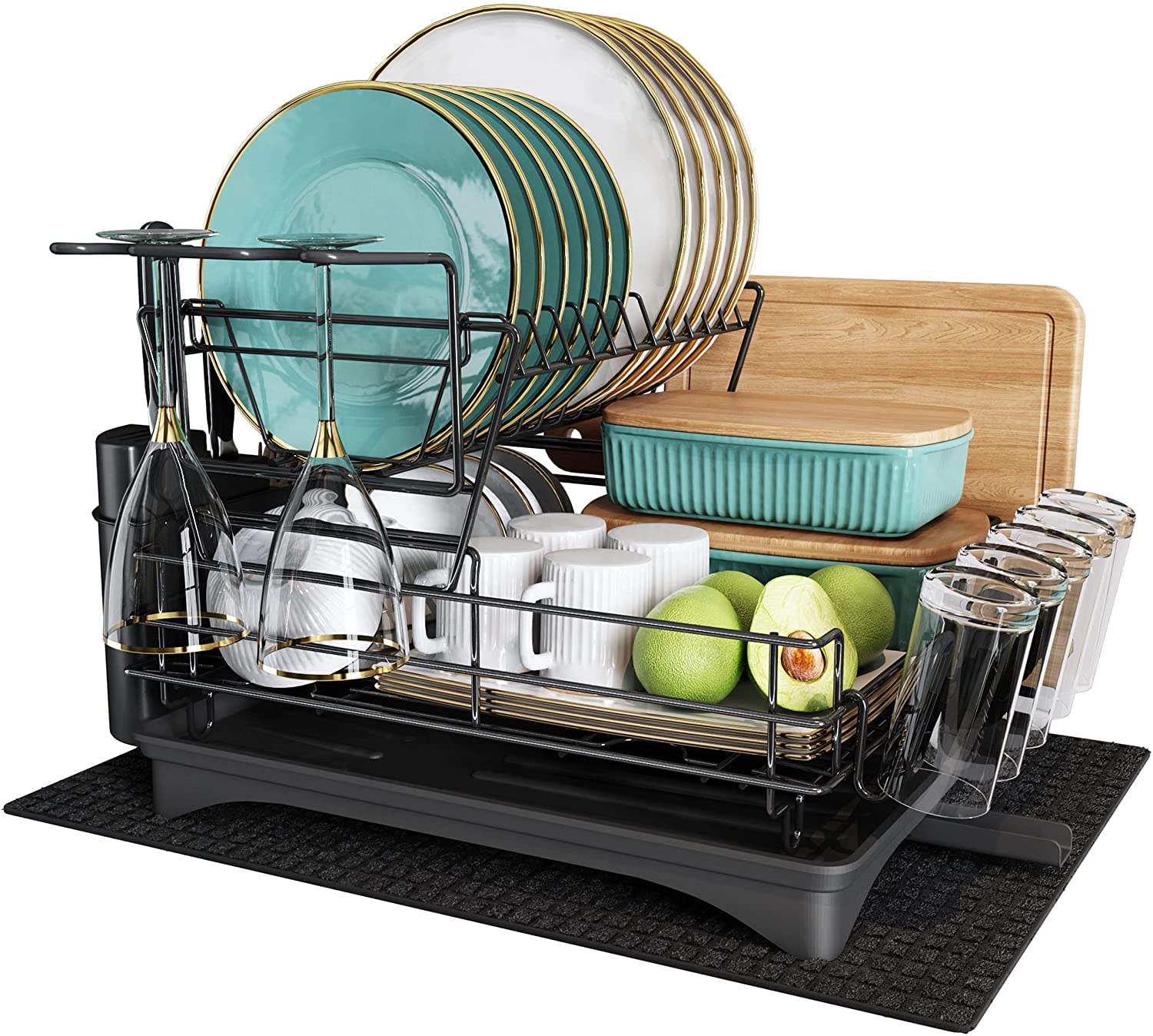 Buy Dish Drying Rack and Drainboard Set, 2 Tier Large Dish Rack with
