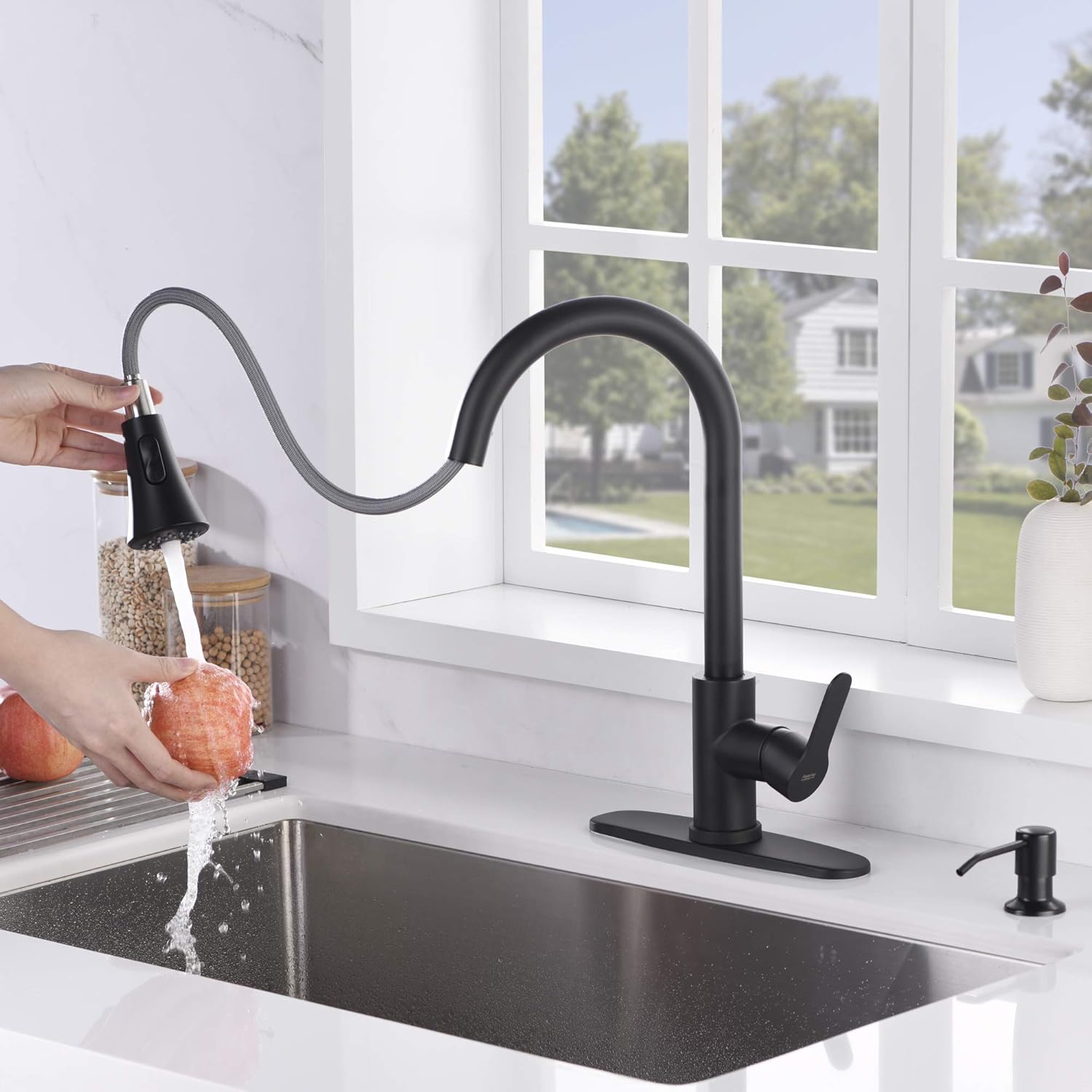 🔥 Flash Sale AMAZING FORCE Pull Down Kitchen Faucet with Soap Dispenser Black Kitchen Sink Faucet with Spray Single Handle Kitchen Faucet Utility Sink Matte Black 1.8 GPM 🔥 Flash Sale AMAZING FORCE Pull Down Kitchen Faucet with Soap Dispenser Black Kitchen Sink Faucet with Spray Single Handle Kitchen Faucet Utility Sink Matte Black 1.8 GPM