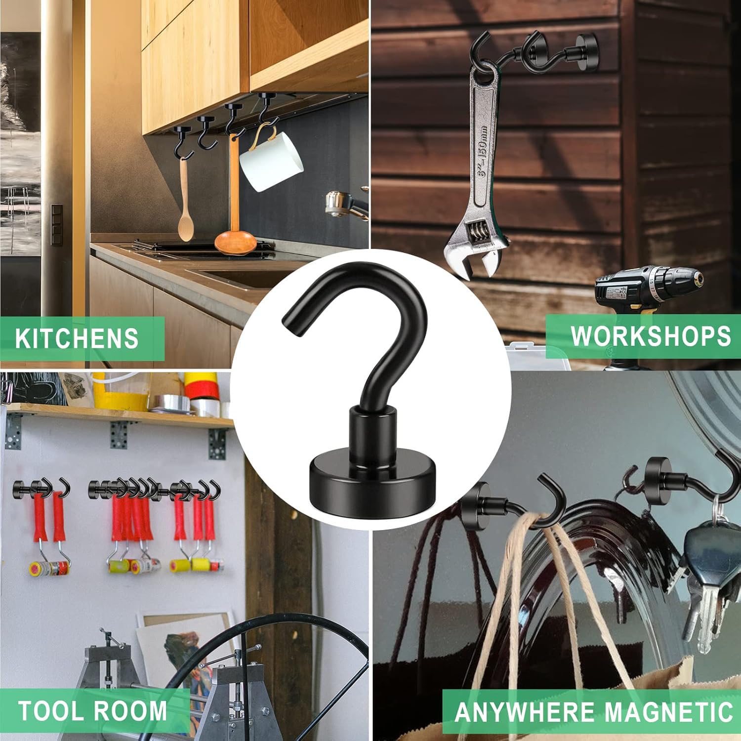 MIKEDE Black Neodymium Magnetic Hooks, 12 Pack, 22Lbs Heavy Duty, Refrigerator, Living Room, Workshop, Iron/Steel Surfaces — Amazon image 3