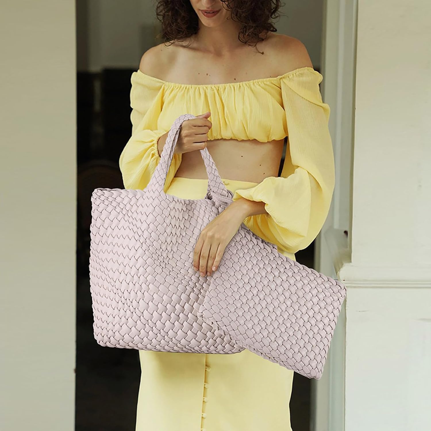 JINMANXUE Fashion Woven Bag Shopper Bag Travel Handbags and Purses Women Tote Bag Large Capacity Shoulder Bags - Image 2