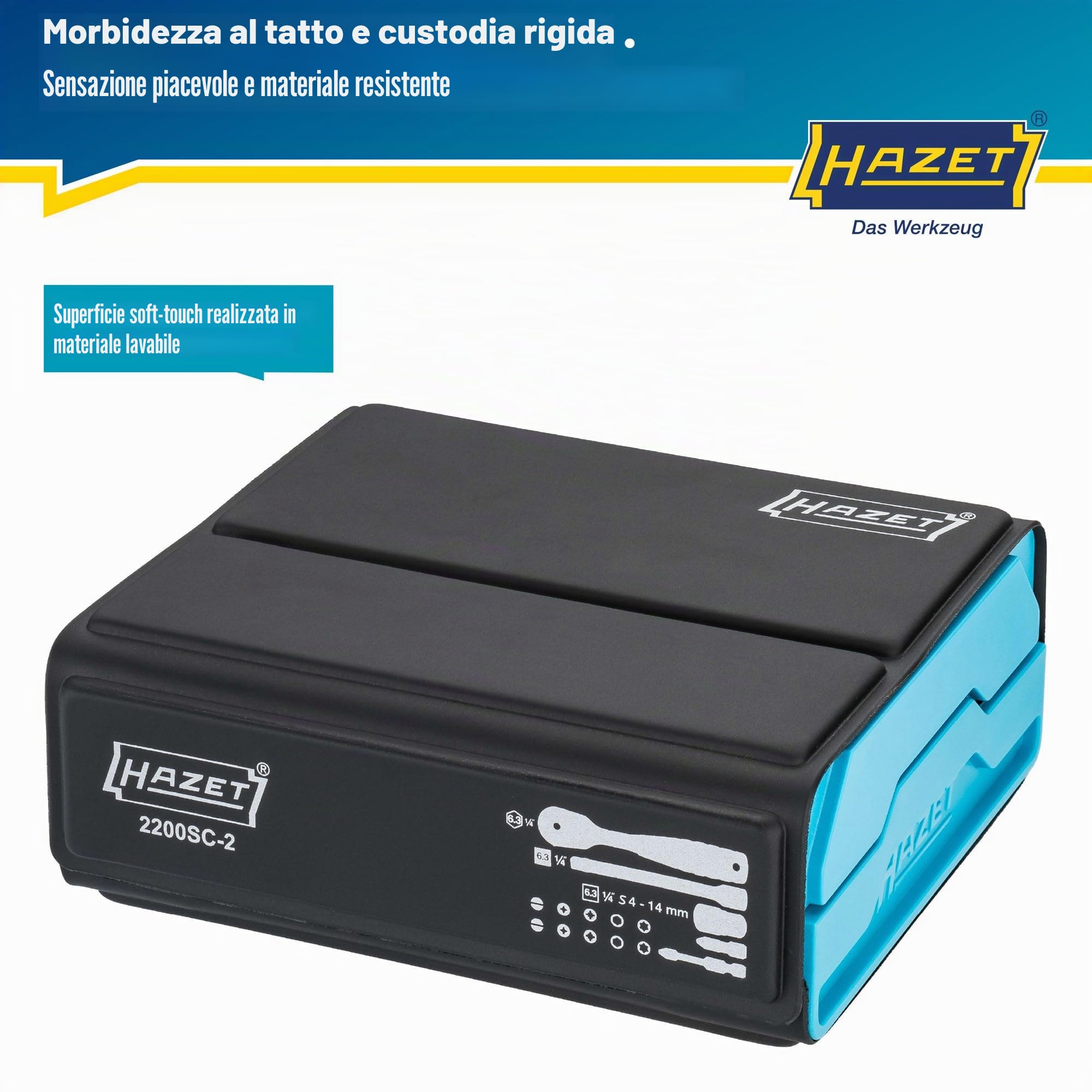 Set di chiavi a bussola HAZET SmartCase 2200SC-2 | Set di chiavi a bussola da 50 pezzi, attacco: esagonale e quadrato 6,3 mm (1/4 di pollice), valigetta portautensili mobile Made in Germany
