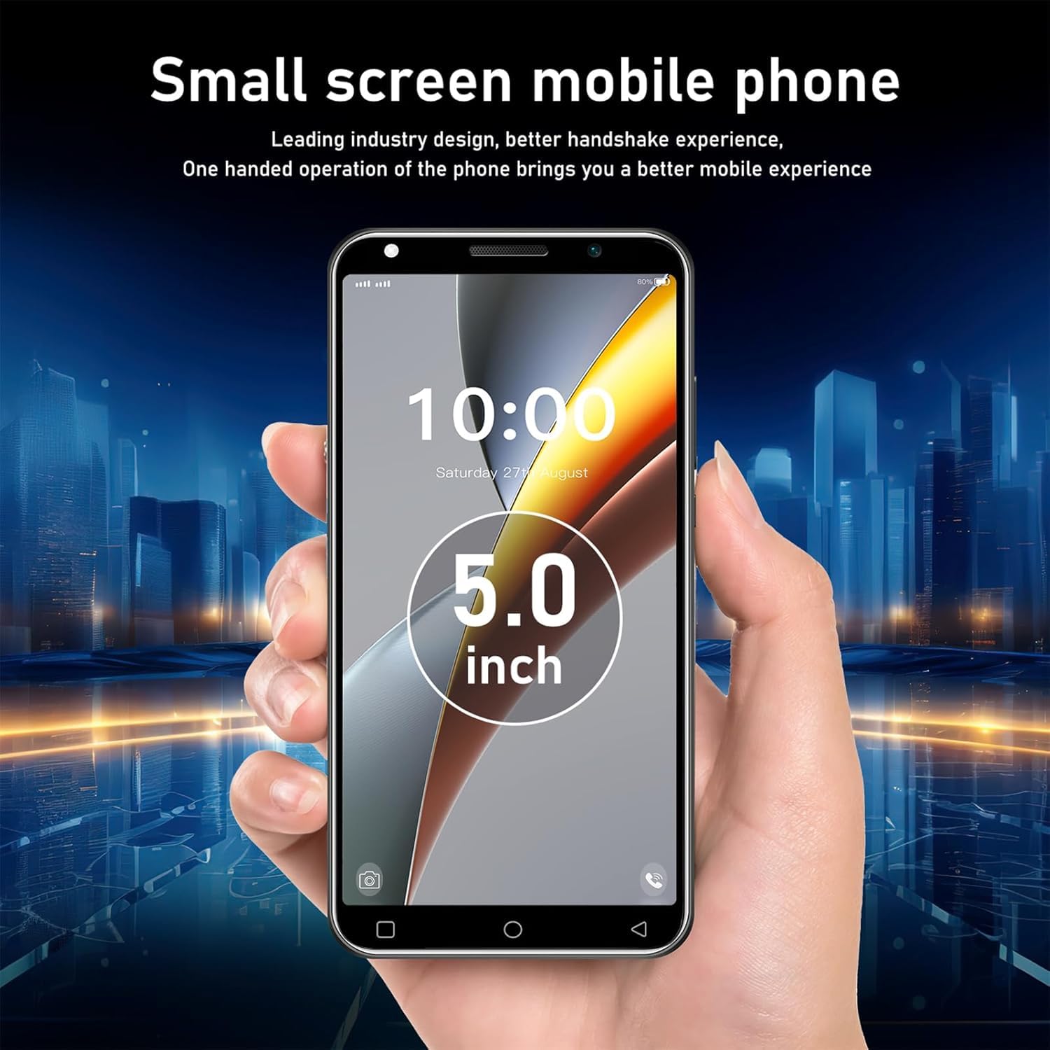 Hot50Pro Billiges Handy, 5,0 Zoll HD-Bildschirm, 16GB ROM (Erweiterung auf 128GB), 3500mAh große Batterie, Gesichts-ID/WiFi/GPS/Android-Telefon (Black)