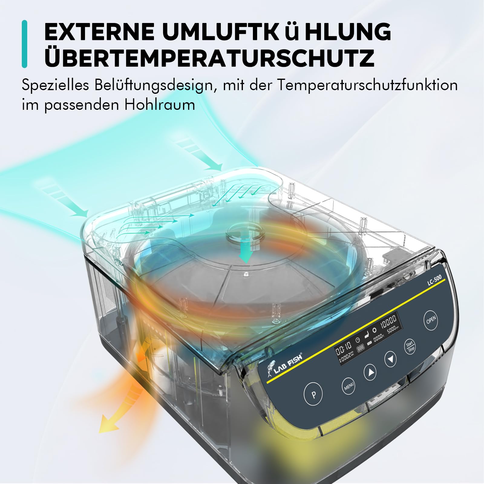 LAB FISH Labor Zentrifuge, Niedrige Drehzahl 500-4000 U/min, Max. 2146 xg, 9 Programmspeicher, Timer, für 2/5/10/15/50ml Röhrchen (6-fach Winkelrotor)