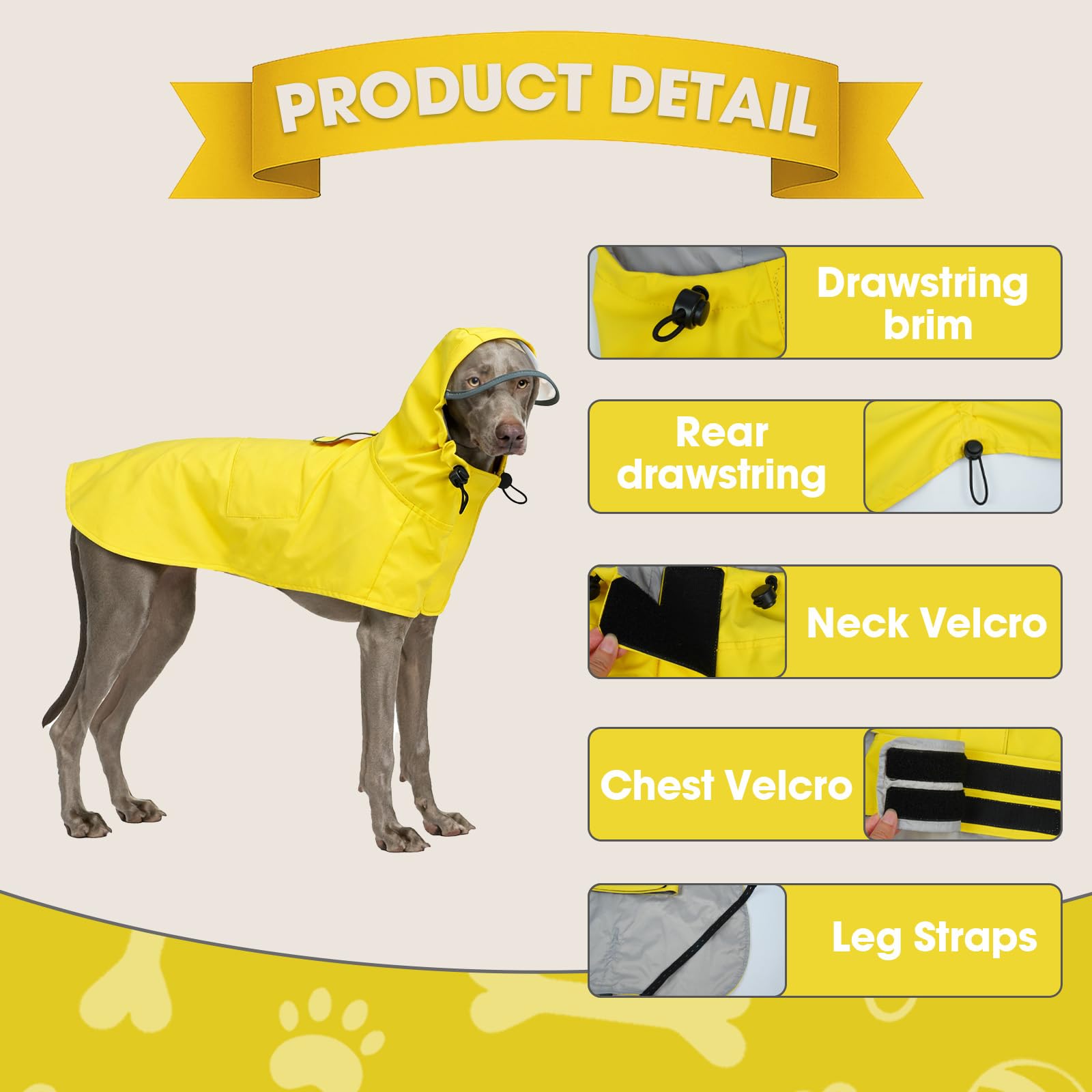 Hjyokuso Dog Coats Waterproof M, Lightweight Dog Raincoat with Hood, Reflective Jacket with Leash Hole & Leg Straps - Image 3