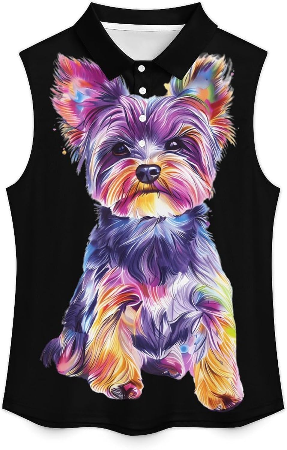Watercolor Puppy Yorkshire Terrier Dog Women's Sleeveless Polo Tank Top Print T-Shirt Tops Casual Tops Summer Workout