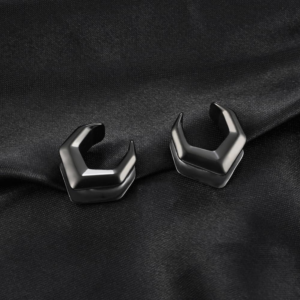 LADEMAYH Unique Surgical Stainless Steel Tunnels Plugs Gauges for Ears, Geometric Hexagon Shape Saddle Gauges, Punk Style Ear Expander Body Piercing Earrings for Men & Women