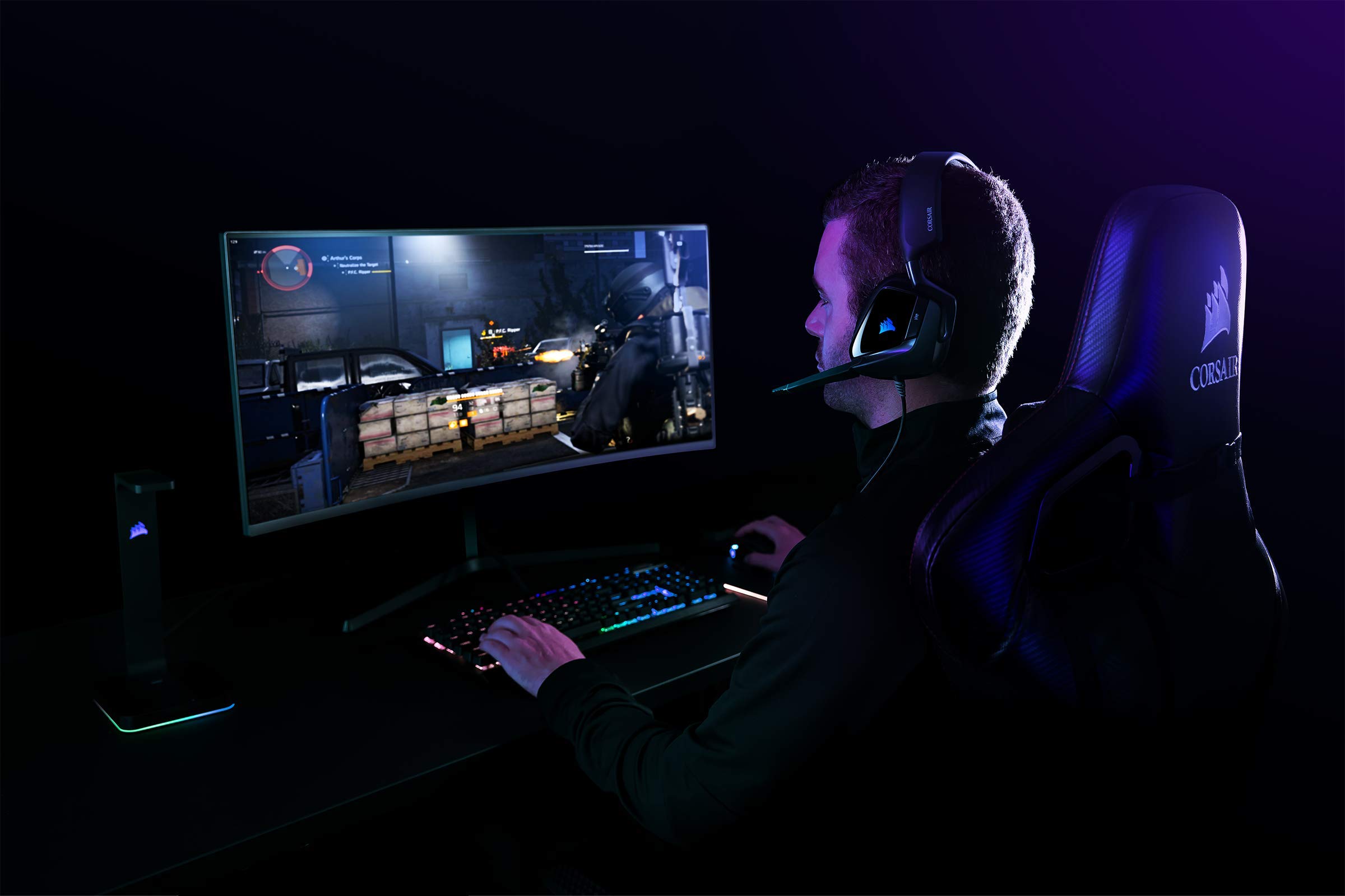Corsair VOID ELITE RGB USB Auriculares para Juegos (7.1 Sonido envolvente, Micrófono omnidireccional, Personalizable Iluminación, Microfibra de rejilla almohadillas, Construcción aluminio) Negro