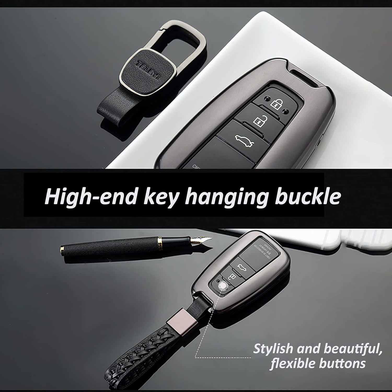 Kwak's Key Fob Case Cover with Keychain Compatible for 2018-2021 Toyota Camry RAV4 Highlander Avalon C-HR Prius Corolla GT86 Smart Key