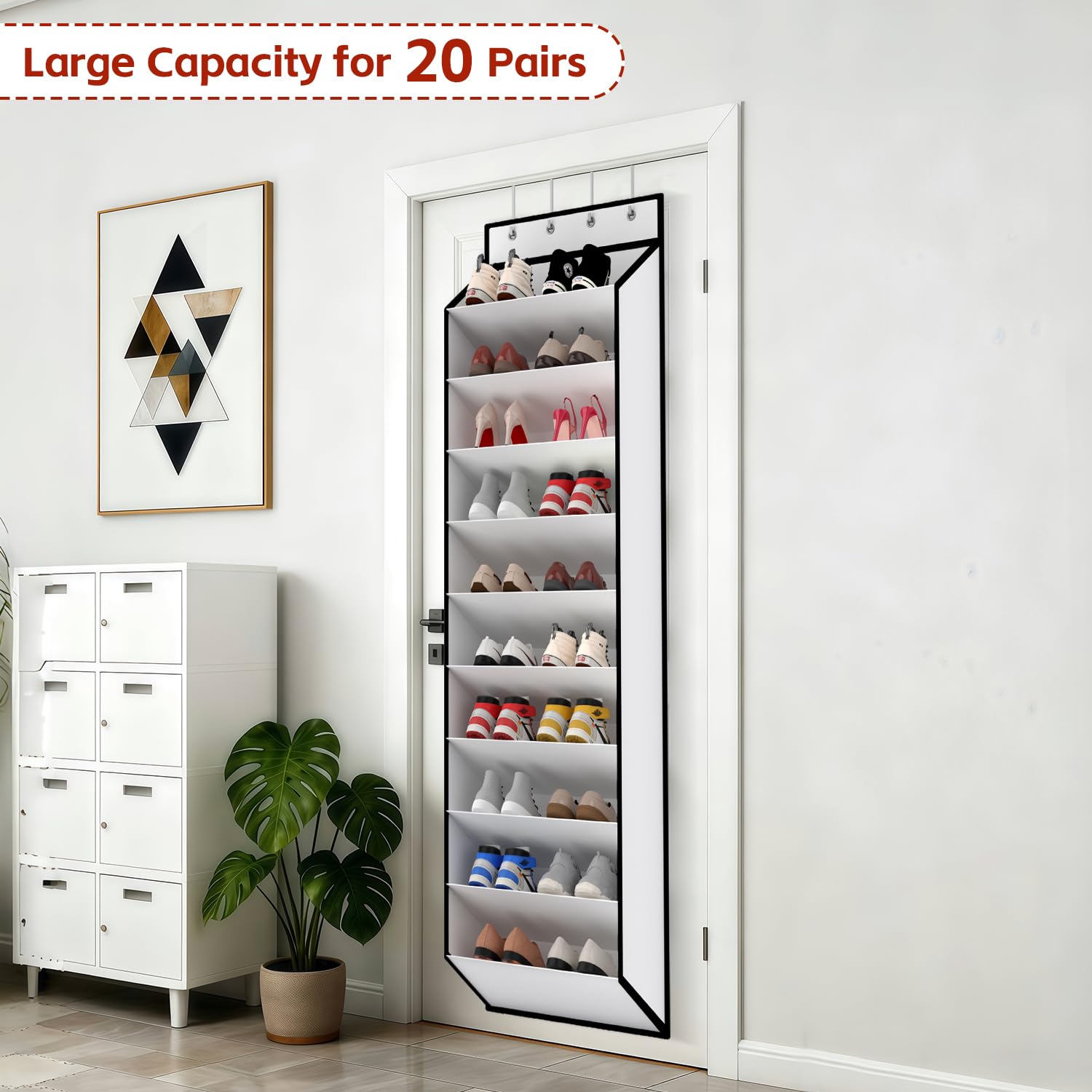 KEEPJOY Grand organiseur de chaussures à suspendre à 10 niveaux pour porte de grande capacité, convient pour 20 paires de supports de chaussures pour baskets, bottes (blanc)