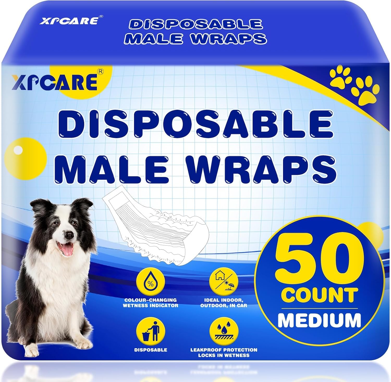 XPCARE 50 Count Disposable Male Dog Diapers Medium