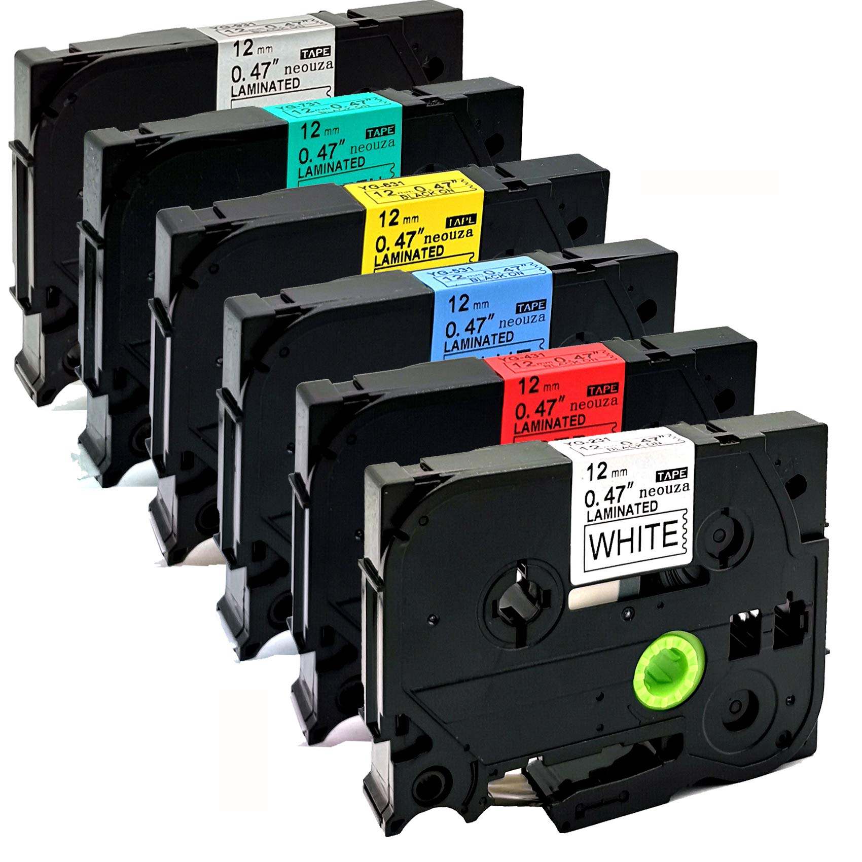NEOUZA 231 431 531 631 731 931 Compatible For Brother Laminated TZe TZ Label Tape Cartridge 12mmx8m (Combo Color Set 2, 6PK)