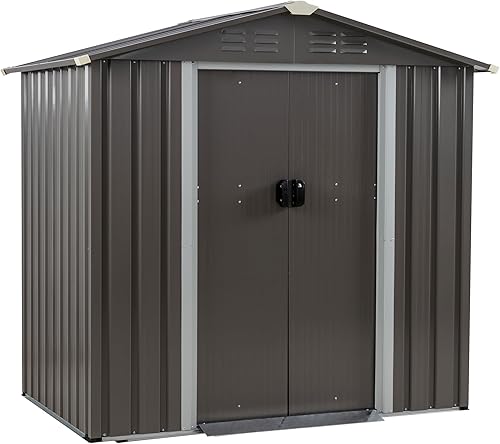 JYQAQA Cobertizo de almacenamiento de jardín para exteriores, 6 x 4 pies, cobertizos de jardín de metal impermeable con puerta doble con cerradura,