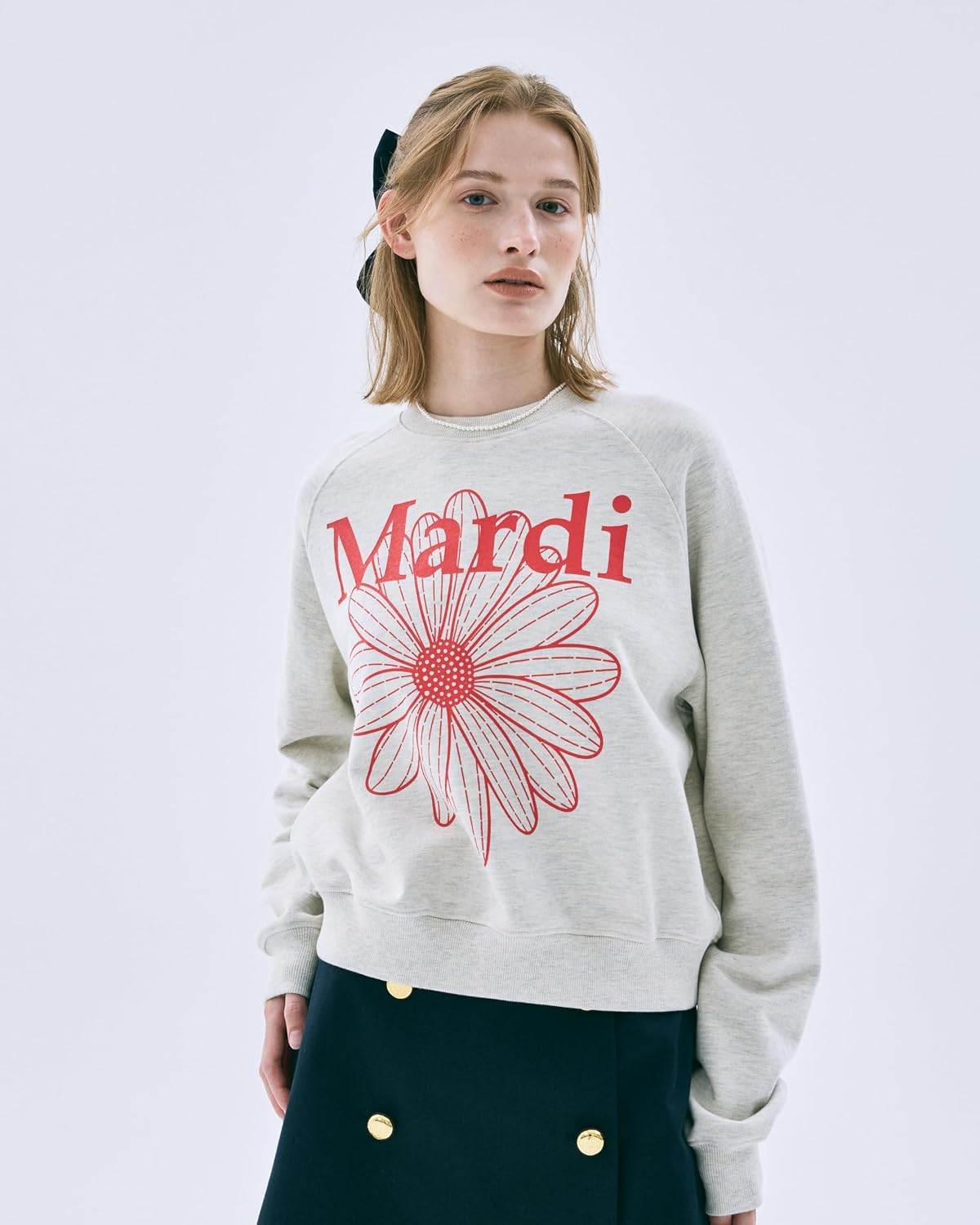 mardi mercredi Raglan Sweatshirt FlowerMardi, Graphic Logo Crewneck, Cropped Relaxed Fit Women’s Pullover