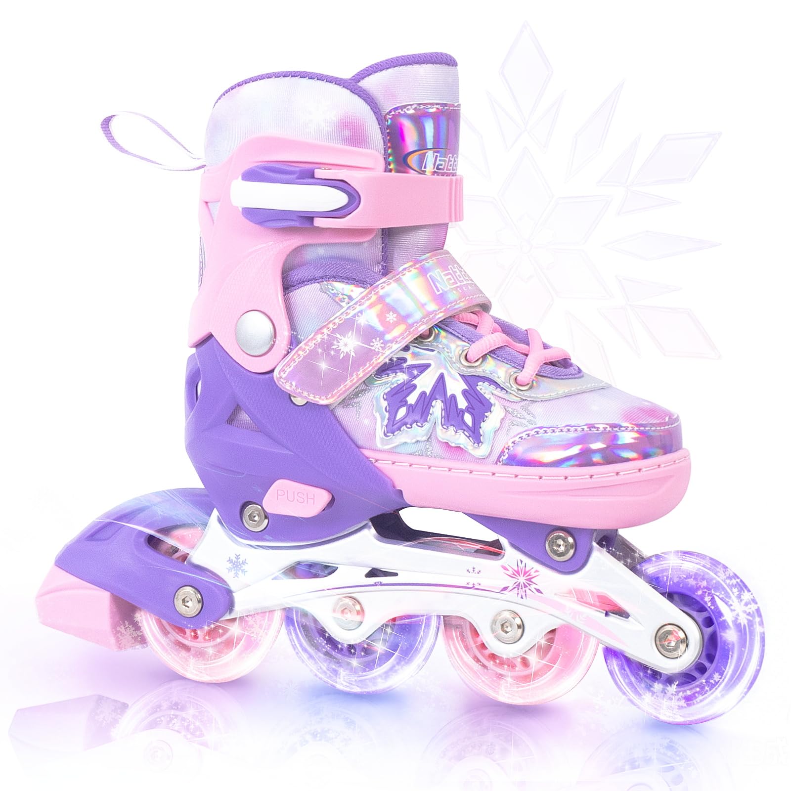 Nattork Patins à roulettes réglables - Flocons de neige - Pour filles et garçons - Sûrs et confortables pour les débutants