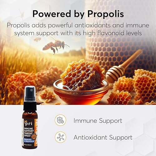 Miniatura 3 de P.R.I Spray de propóleo para la garganta con miel de manuka, dolor de garganta y apoyo inmunológico, sabor a menta fresca, 1 onza