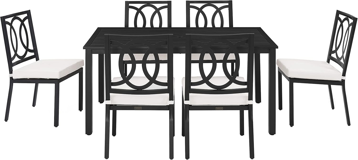 Crosley Furniture Chambers 7-Piece Outdoor Dining Set for 6, Patio Table and Chairs for Backyard, Deck, Matte Black with Creme Cushions