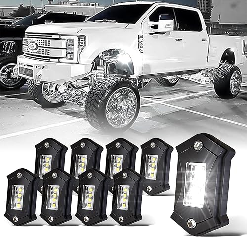 LedNenon Luces LED R2 de roca blanca pura, 12 vainas, 6000 K, luces de roca superbrillantes blancas para camión, SUV, UTV, ATV, RZR, J-eep,