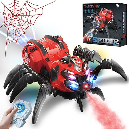 Remote Control Spider Toy, Robot Spider with 2.4 GHz Remote Controller, RC Spider Stunt Robot with Spray/Lights/Music, Realistic Spider Gift for Boys Girls, Halloween, Christmas, Toys for Party Prank