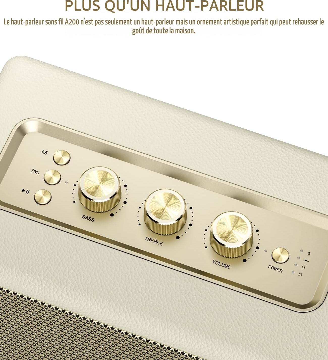 MLOVE A200 Enceinte Bluetooth Portable avec entrée auxiliaire, Emplacement pour Carte Micro SD, Port USB, Caisson de Basses Puissant, couplage TWS, Batterie Longue et Puissance de (Blanc)