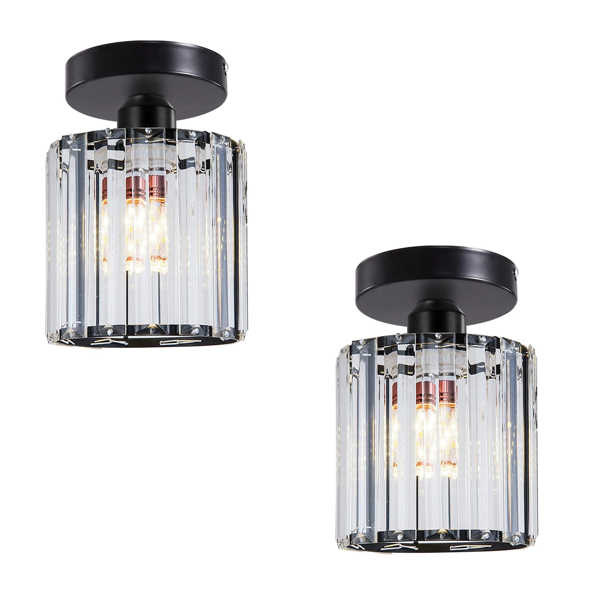 DC VOLTAGE Semi Flush Small Mount E27 Round Ceiling Light Modern Mini Chandelier Crystal Light Fixture for Kitchen, Bedroom, Living Room, and Hallway Lighting (Black (2 Pack))