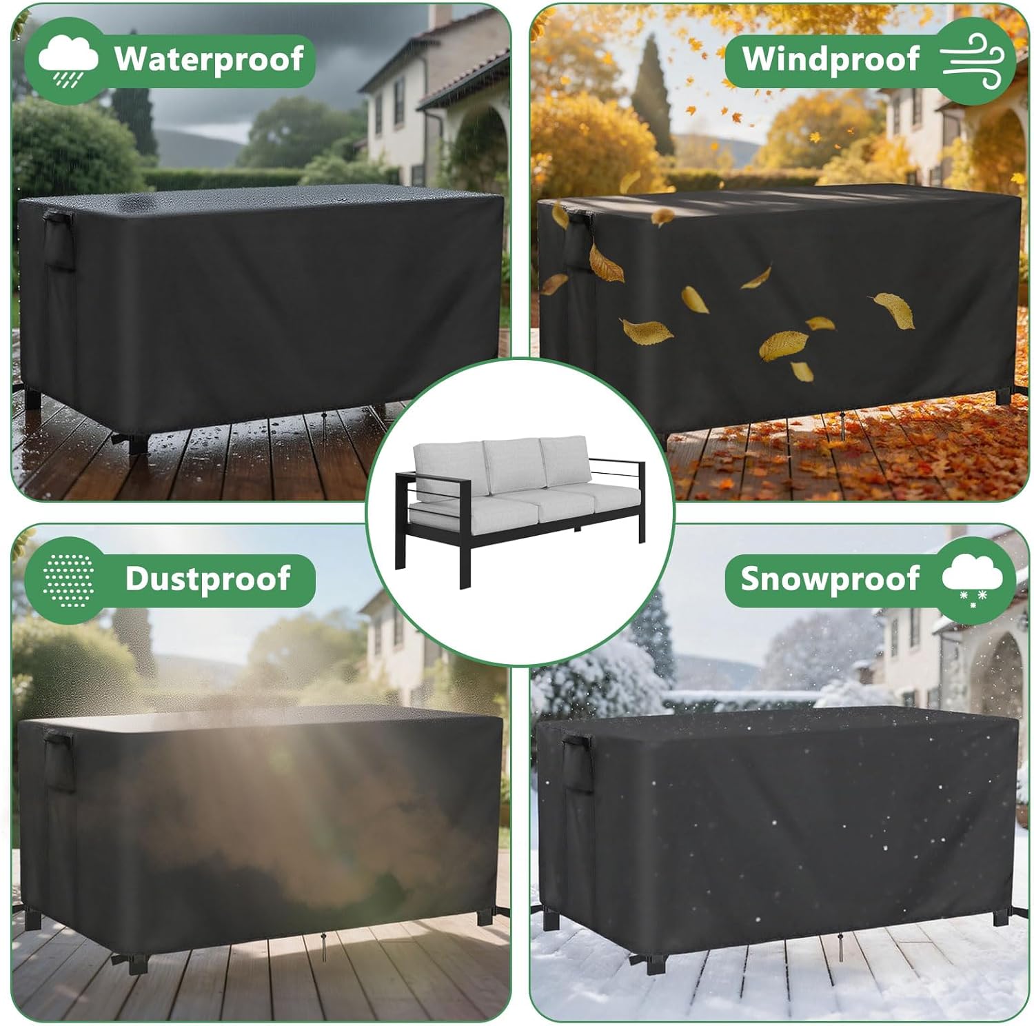 Kingling Outdoor Bench Cover for 3-Seat Aluminum Sofa, Patio Sofa Covers Waterproof for Outdoor Seating Loveseat Covers Heavy Duty Couch Cover-73 W x 26" D x 25" H Inch(Black)