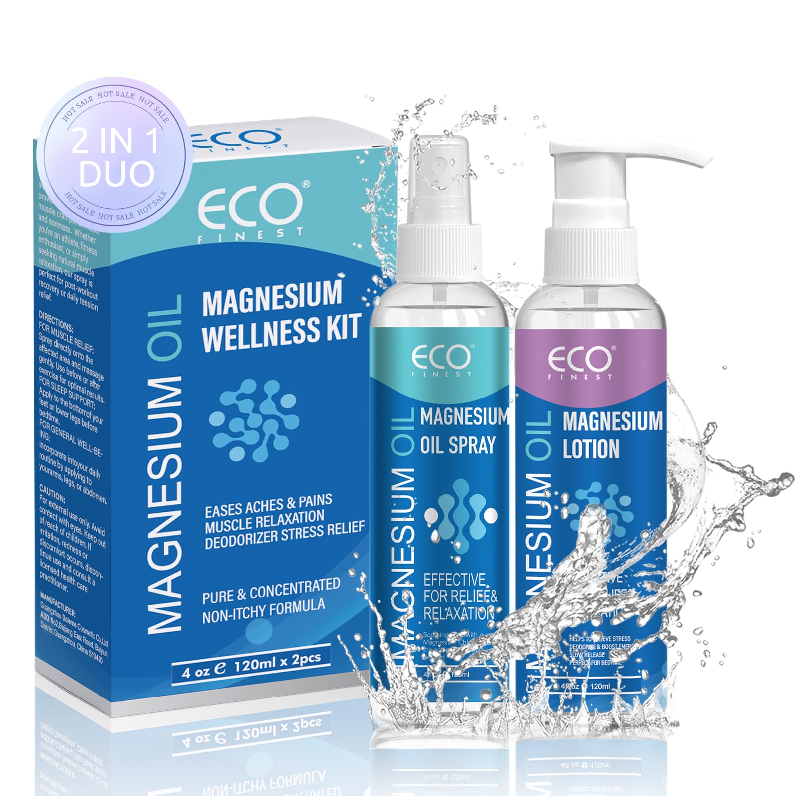 Pure Magnesium Oil Spray & Lotion Duo, Topical Magnesium Chloride for Feet, Skin & Body, Easy to Absorb and Use for Women & Men