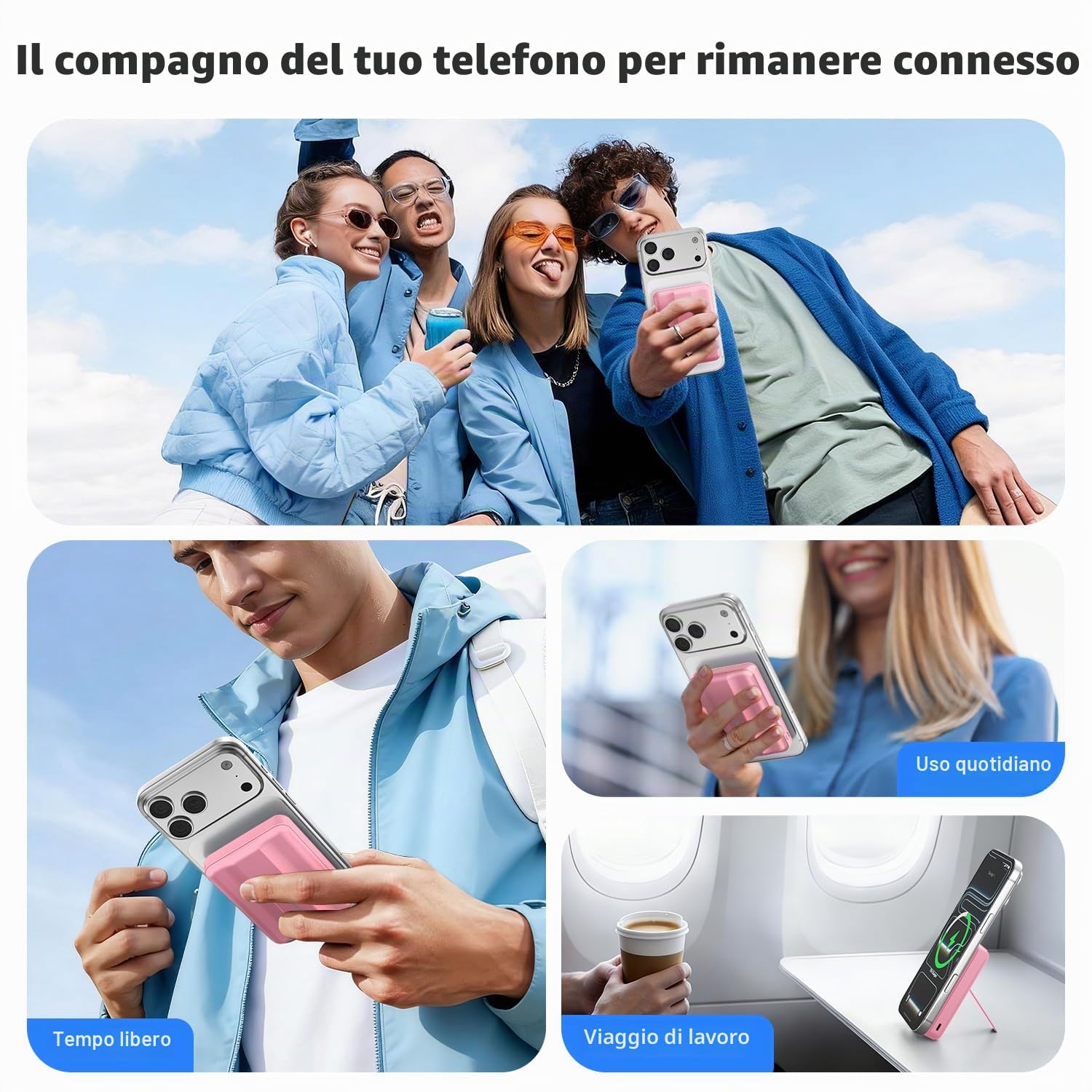 Azmuth per Magsafe Powerbank 10000mAh, Caricatore Portatile Magnetico Wireless 15W con Stand Pieghevole e Display LED USB-C 20W e USB-A 22.5W per iPhone 17/16/15/14/13/12 Pro/Pro Max/Plus Rosa