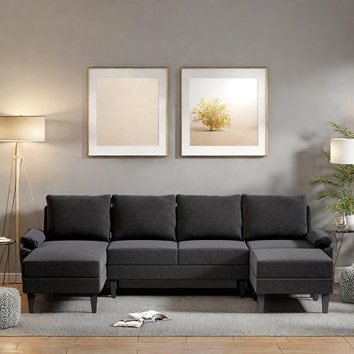 Miniatura 6 de FONTOI Sofá modular en forma de U de 115 pulgadas con diván, sofá de 5 asientos con otomana móvil, moderno sofá modular para sala de estar,