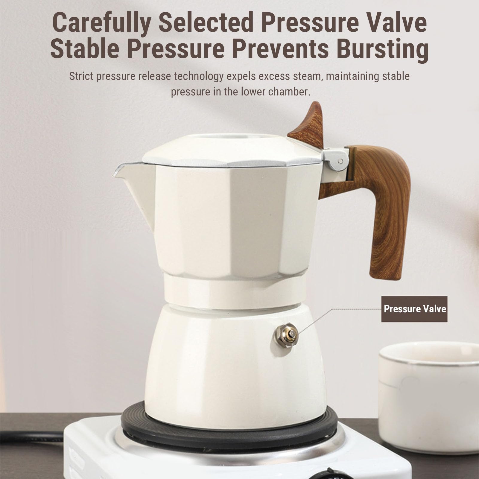 ZJchao Cafeti re Moka Vintage en Alliage d Aluminium 2 Tasses avec Doubles Vannes et Manche en Bois br lure pour Infusion Riche en 3 5 Min 100 ml