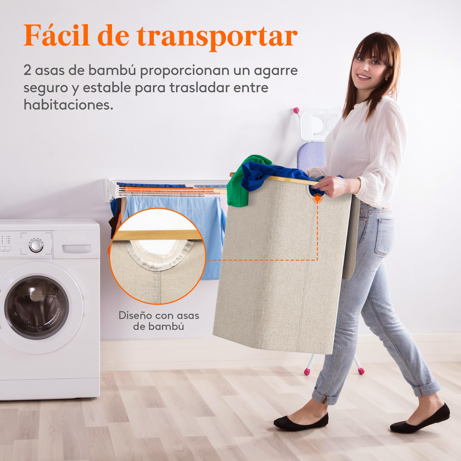Lifewit 150L Cesto Ropa Sucia con Tapa, Grande Cesta para la Ropa Sucia con 3 Compartimientos y 3 Bolsas, Cubo Ropa Sucia para Dormitorio, Baño y Lavadero, Beige
