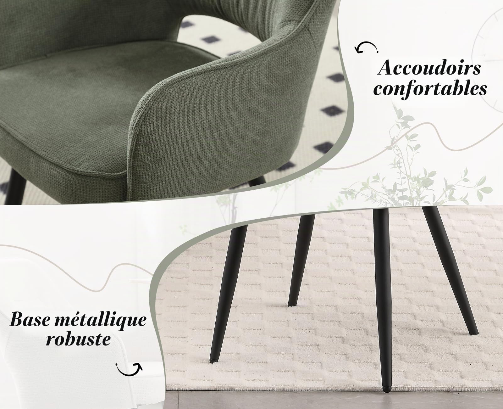 Ya-Home Chaise de Salle à Manger en Chenille Lot de 2, Vert Olive