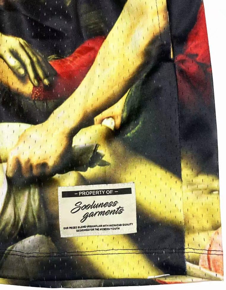 Men's Oil Painting Mesh Graphic Basketball Shorts Drawstring Running Workout Shorts Summer Cool Casual Shorts - Image 4