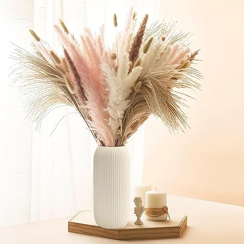 Miniatura 6 de Jarrón de cerámica blanca para flores, florero alto para decoración del hogar con textura acanalada, jarrones para centros de mesa, decoración de