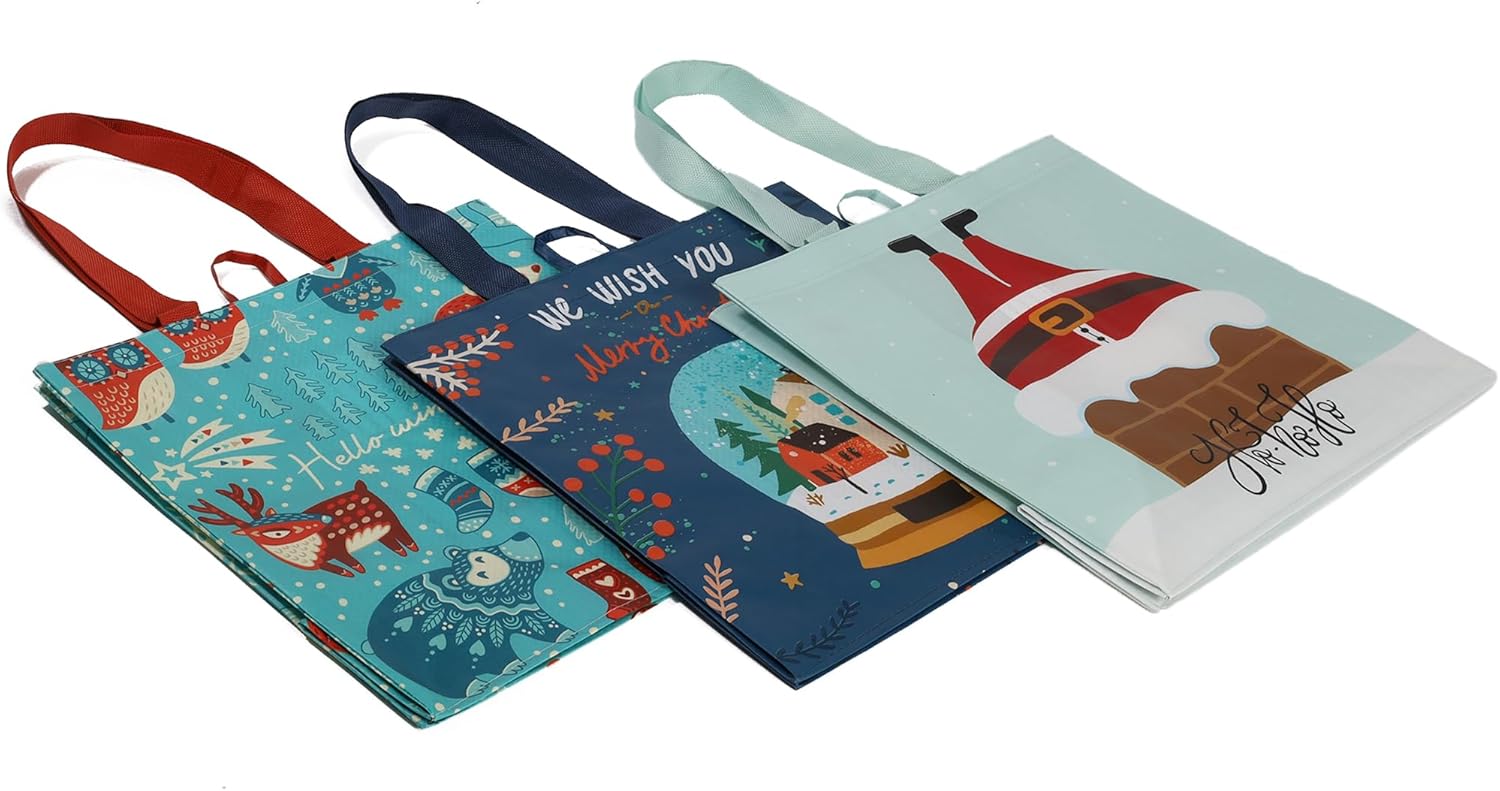 Earthwise Reusable Grocery Bags Shopping Totes Heavy Duty Water Resistant Laminated Material Assorted Holiday Xmas Christmas Prints (Pack of 6) - Image 8
