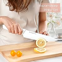 Vista 3 de Astercook Knife Set for Kitchen 15 Piece with Block and Sharpener Kitchen Knives with Ceramic Coating Sharp Blade Dishwasher Safe Deba Knives with