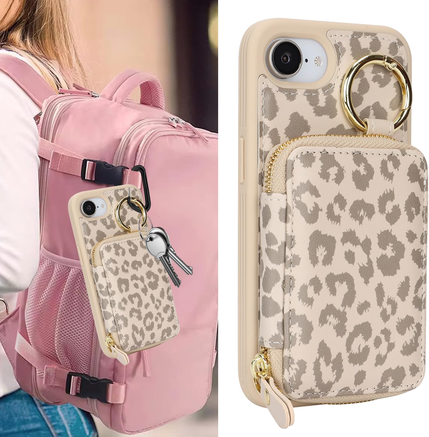 for iPhone 17e/16e Case Wallet with Card Holder,for iPhone 17e/16e Phone case Wallet with Zipper with Slot Kickstand Stand Case for Women and Man 5G 6.1 Inch-Off-White Leopard