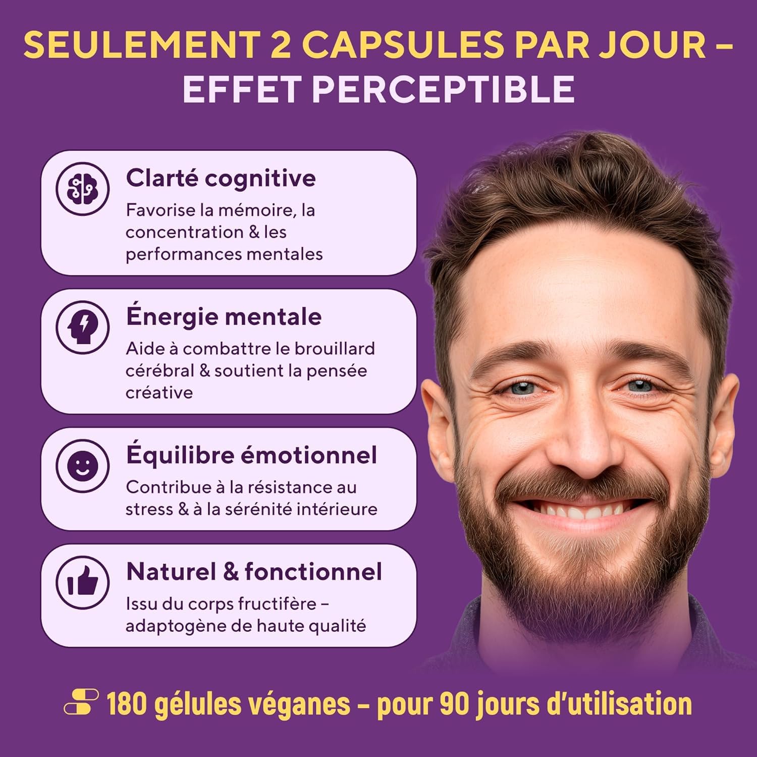 Lion's Mane - 10 000 mg - Gélules de crinière de lion – Extrait de champignon Hericium Erinaceus 10:1 – Naturel et sans OGM (180 capsules)