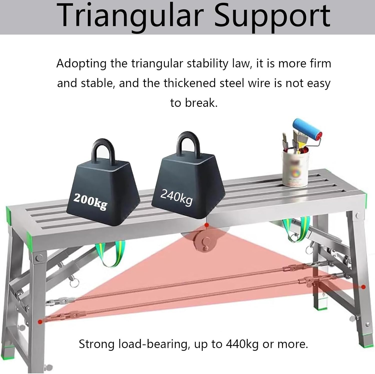 Scaffolding Equipment, Step Ladders, Portable Multipurpose Folding Scaffolding Work Platform Scaffold Tower Ladder Stool Bench Adjustable Height, 440kg Maximum Load,140cm