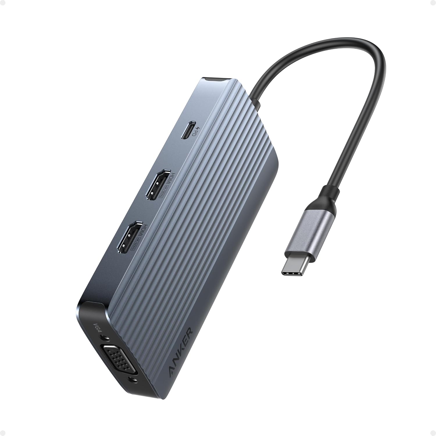 Anker 8-in-1 USB-C Hub USB C Docking Station Triple Display Multi-Port Dongle with 2 HDMI and VGA 5Gbps Data Transfer USB Ports for MacBook Air/Pro Dell XPS iPad Pro and More