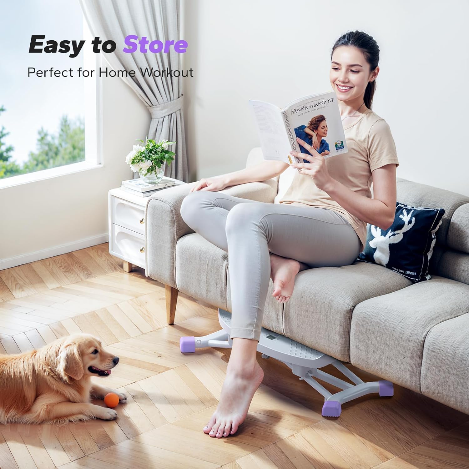 MERACH Balance Board stored neatly under a sofa, demonstrating its compact and space-saving design.
