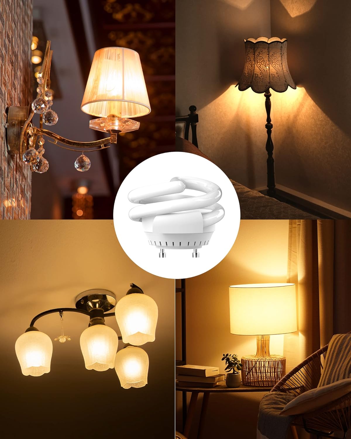 JACKYLED 4 Pack 13W GU24 Spiral Bulb 2700K and 4200K Low Profile T3 Bulb 1000 Lumen GU24 CFL Light Bulbs,UL-Listed