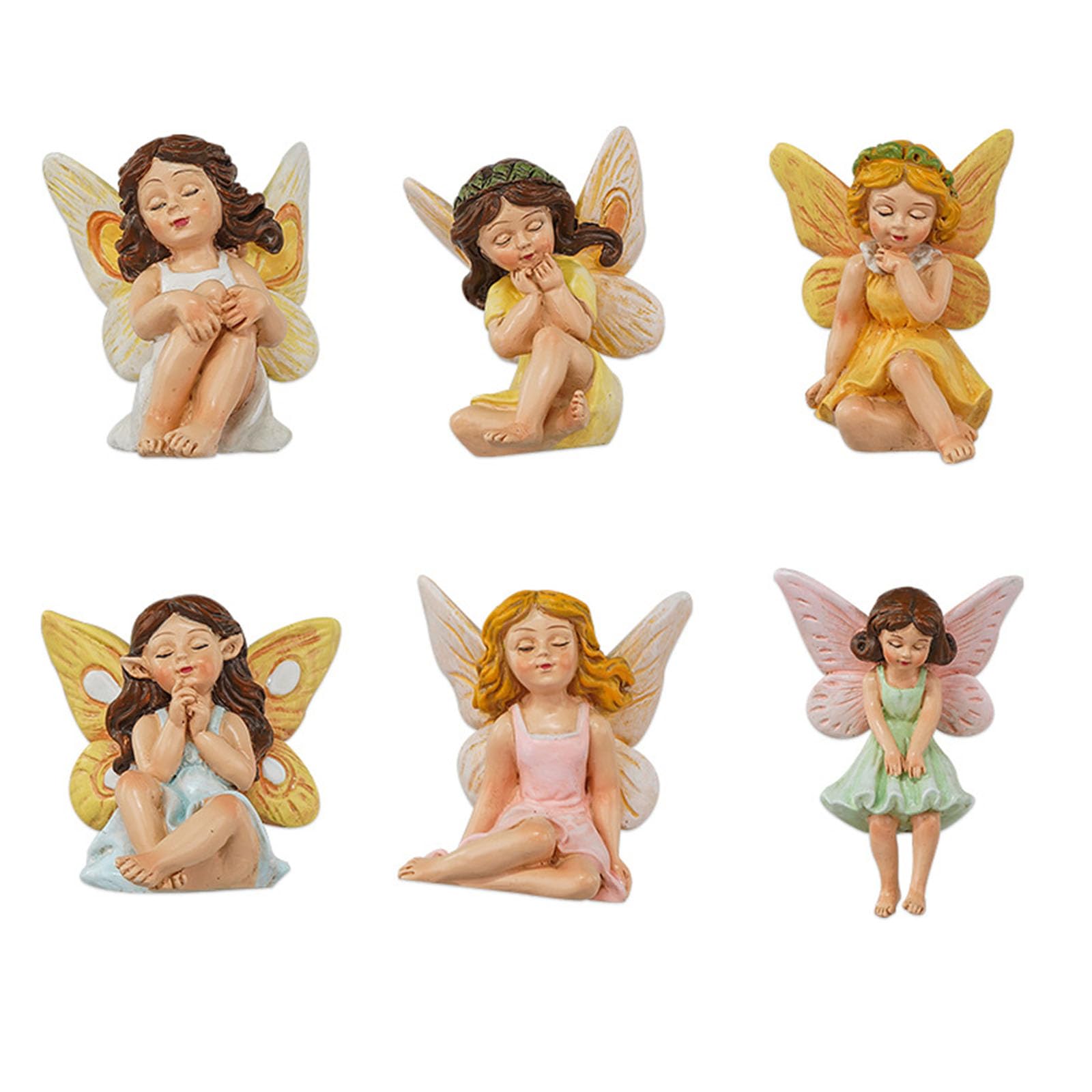 Snorvixre 6Pcs Flowers Fairies Resin Garden Statues Handcrafted Outdoor Resins Decoration for Landscape Desktop Durability Fairies Garden Statues
