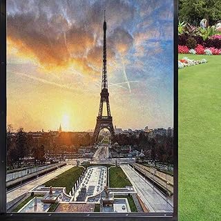 Eiffel Tower Frosted Window Film Privacy Film,Sunrise in Paris with The French Holidays Getaways Scenic Print Static Cling Window Film,Blue Yellow Coconut 24in x 36in 24x36 inch