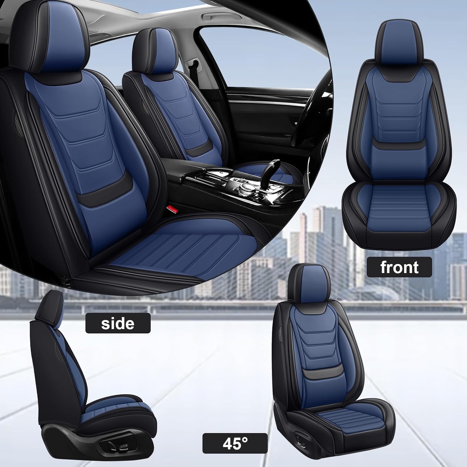 DHAEY Car Seat Covers for Toyota 4Runner 2000-2025, Family Seat Covers, Nappa Leather, Wear-Resistant, Anti-Slip, Waterproof, 2PCS Front, Black Blue