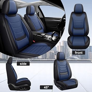 DHAEY Car Seat Covers for Toyota 4Runner 2000-2025, Family Seat Covers, Nappa Leather, Wear-Resistant, Anti-Slip, Waterproof, 5PCS Full Set, Black Blue